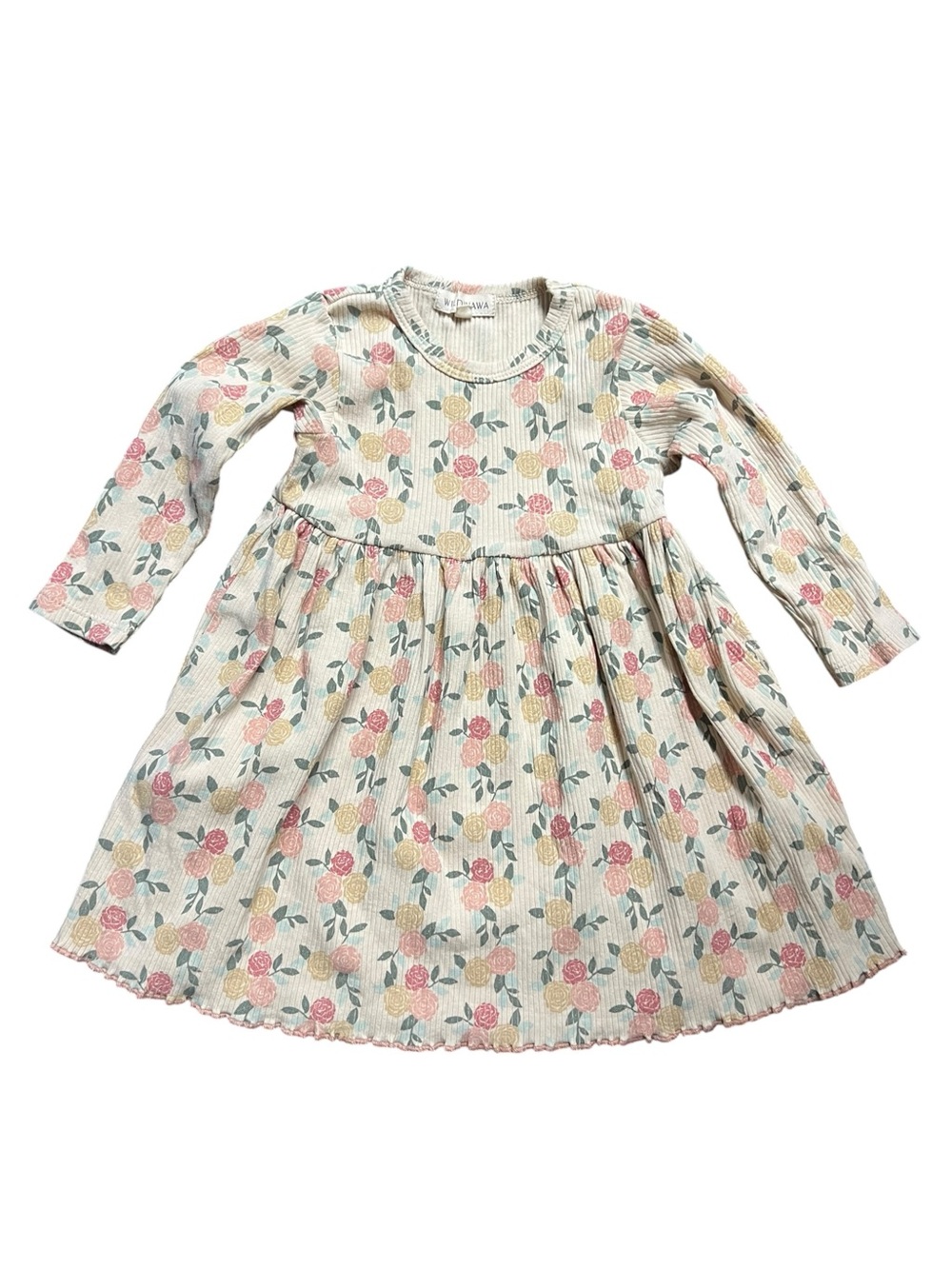 Wild Wawa Cream Floral Long-Sleeve Girls Dress 18-24 months